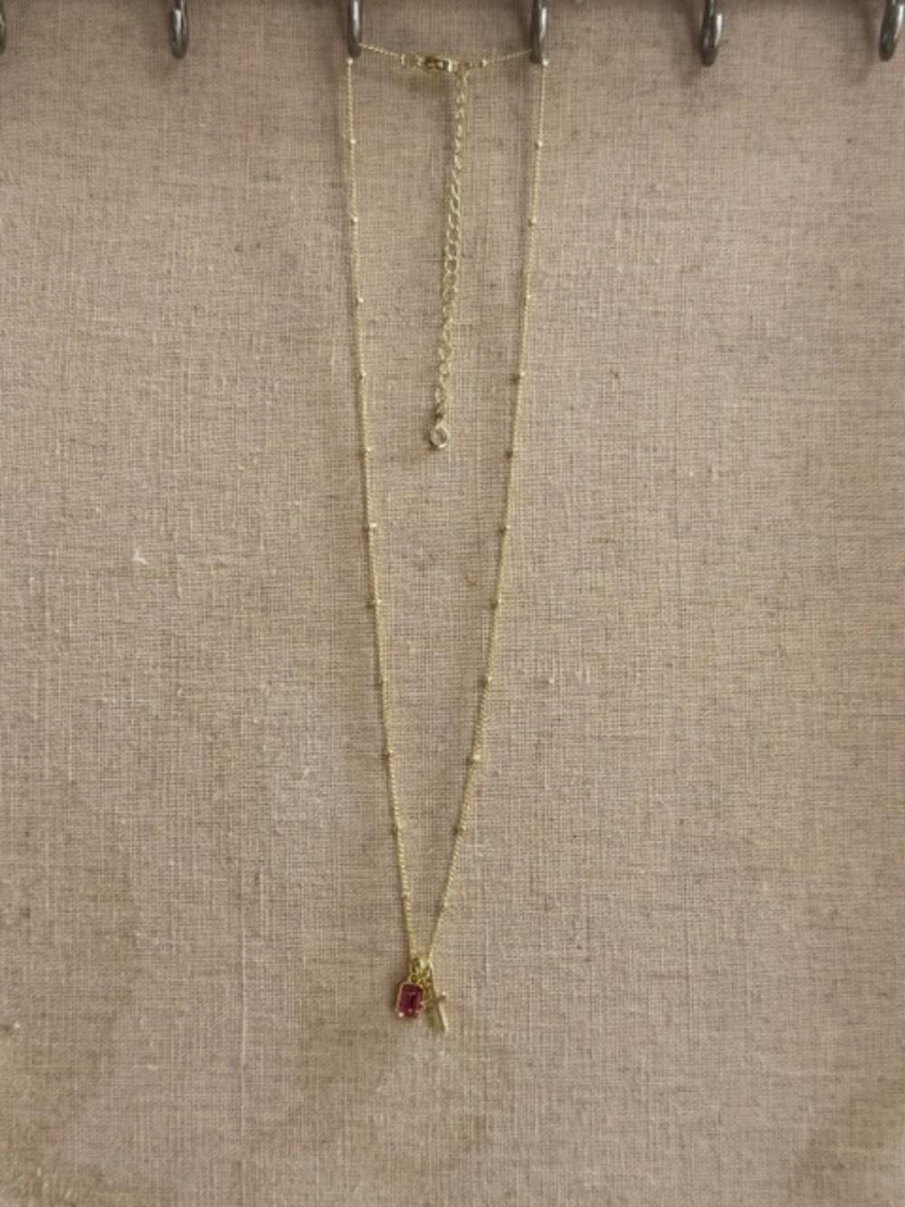 Turandoss 14K Gold Plated Dainty Cross & Pink CZ Gemstone Pendant Necklace NWT